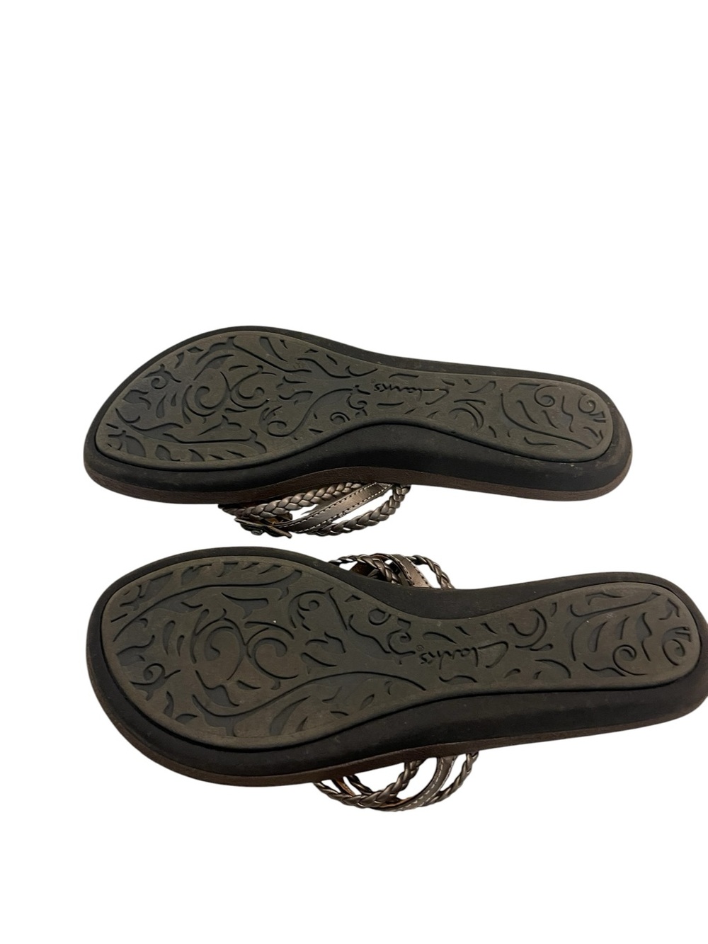 Clarks Women's Floral Braided Thong Sandals - Bronze Flip Flops Shoes - Picture 4 of 5